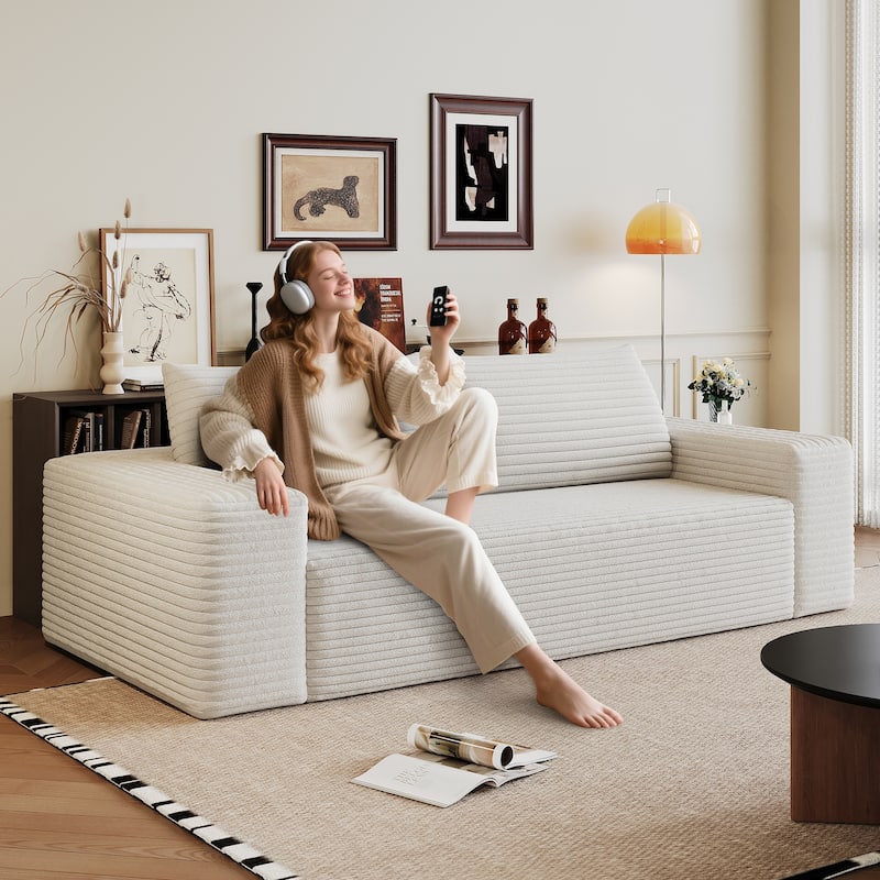 Fabric Sofa Lounge Sofa with High-Density Sponge Cushion, Loveseat Recliner Sofa with Wide Armrests & Striped Pattern