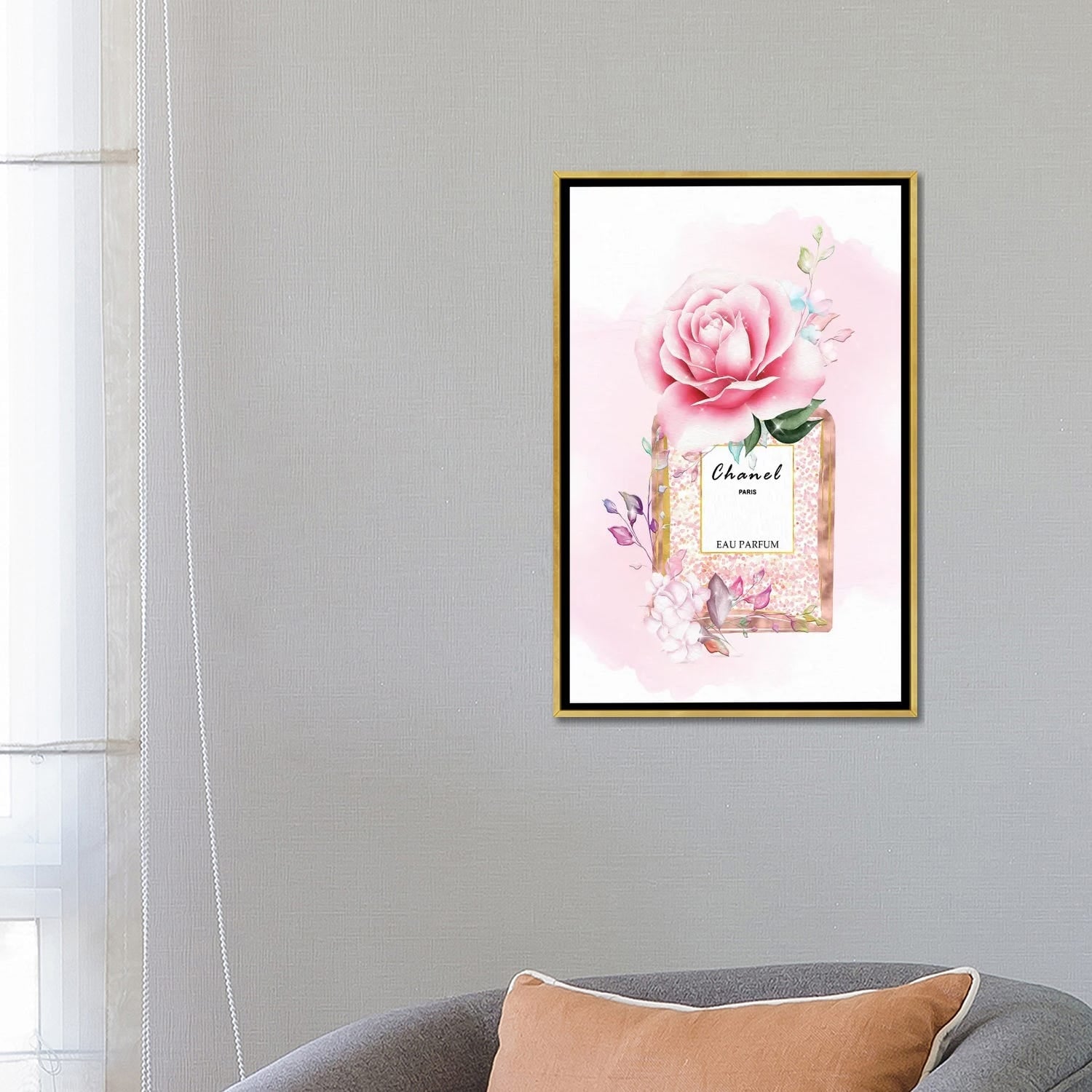 iCanvas Rose Gold Perfume Bottle With Pink Blush Florals by Pomaikai  Barron Framed Canvas Print - Bed Bath & Beyond - 36869717