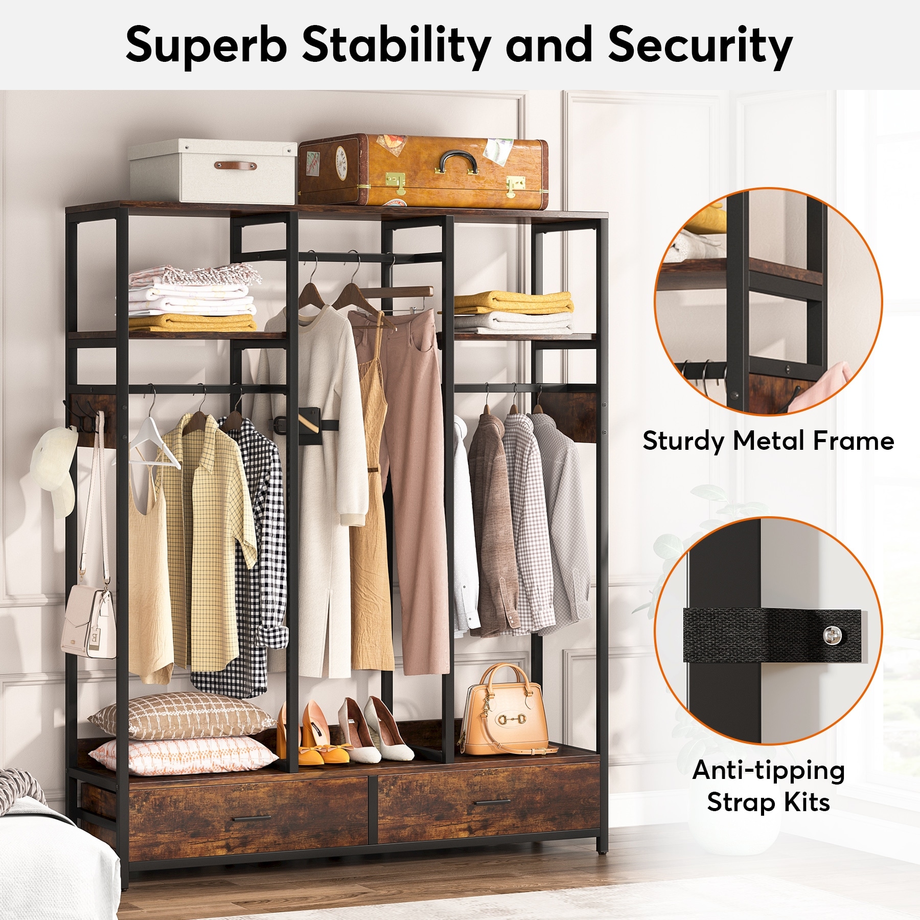 Extra Large Closet Organizer,Freestanding Garment Rack with Shelves and  Hanging Rods - On Sale - Bed Bath & Beyond - 34028430