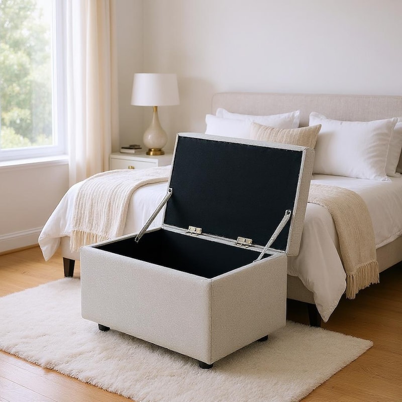 Fabric Storage Ottoman with Hidden Compartment