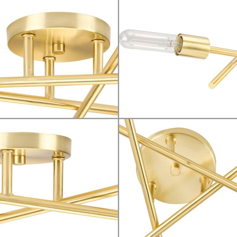 Astra Collection 3-Light 18 in. Satin Brass Modern Semi-Flush Mount Light - Medium