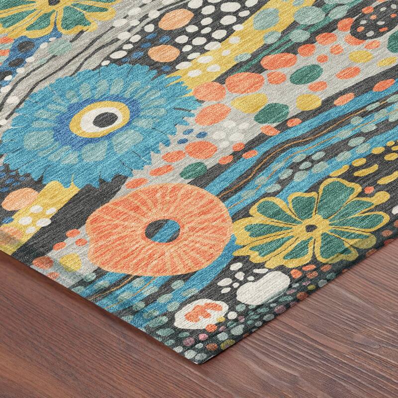 Machine Washable Indoor/ Outdoor Whimsy Floral Chantille Rug