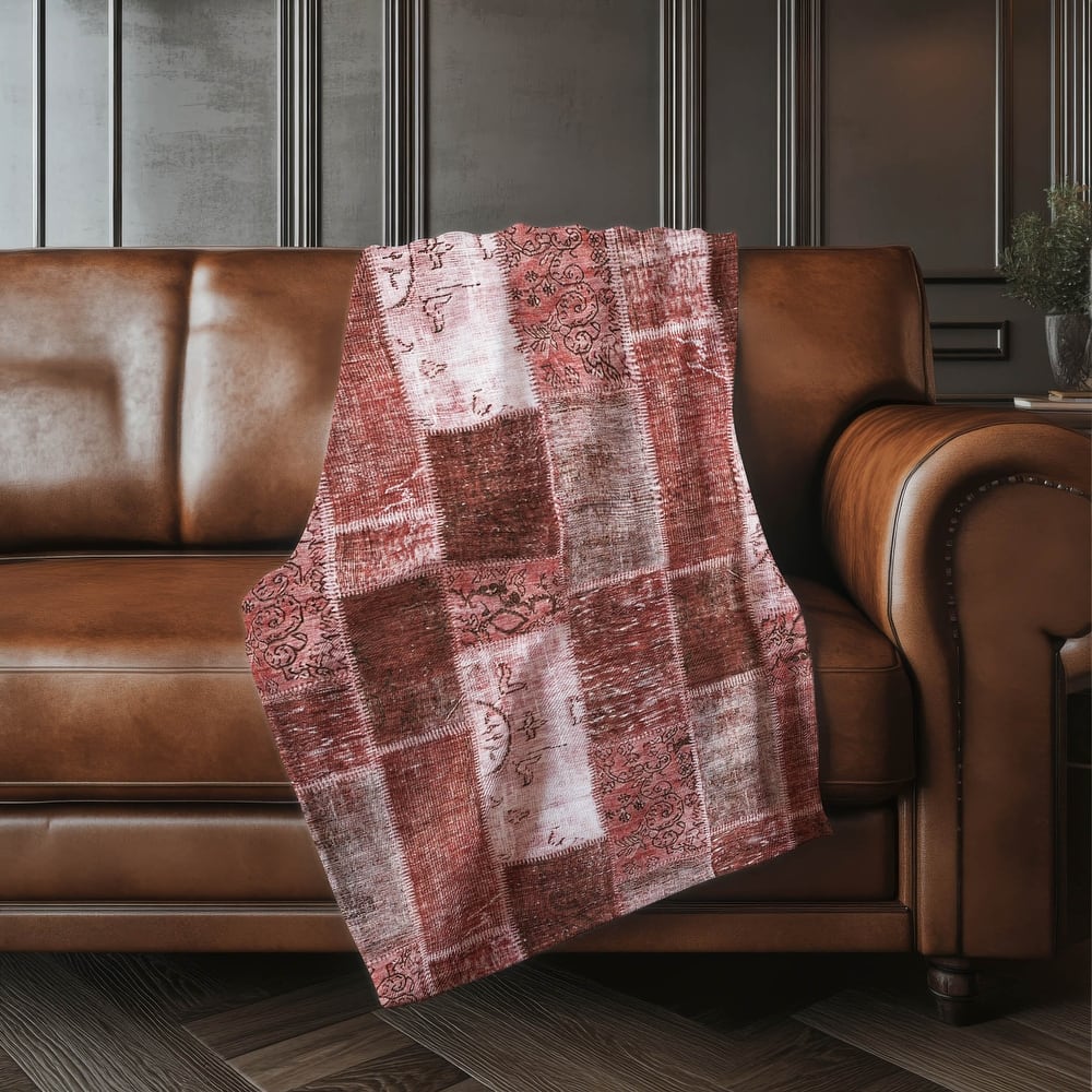 Premium Machine Washable Vintage Patchwork Sherpa Throw Blanket