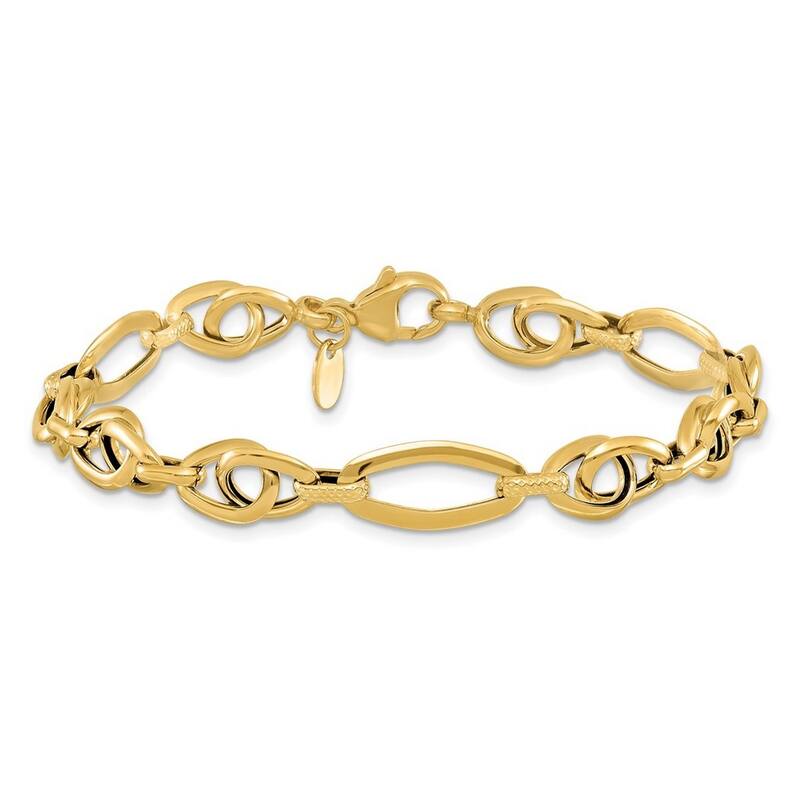 Curata 14k Gold Polished Textured Fancy Link Bracelet 7.75 Inch