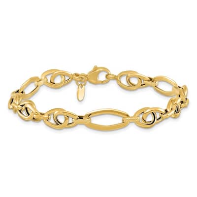 Curata 14k Gold Polished Textured Fancy Link Bracelet 7.75 Inch