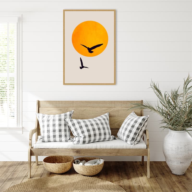 Birds In the Sky by Eins Kubistika Framed Canvas Wall Art Print - Sylvie Bright Gold