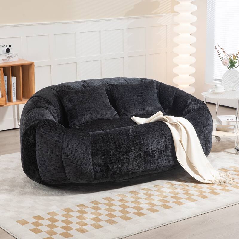 HOMEFUN Chenille Upholstered Durable Comfort Lounger High Back Bean Bag Loveseat Sofa - Black