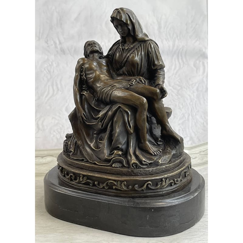 La Pieta By Michelangelo Bronze Sculpture Statue Miniature Replica On Marble Base