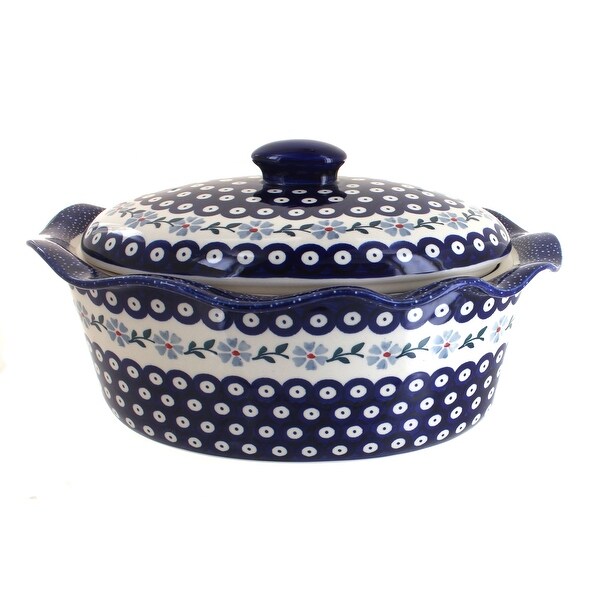Blue Rose Polish Pottery Z137 Manufaktura Large Oval Baker