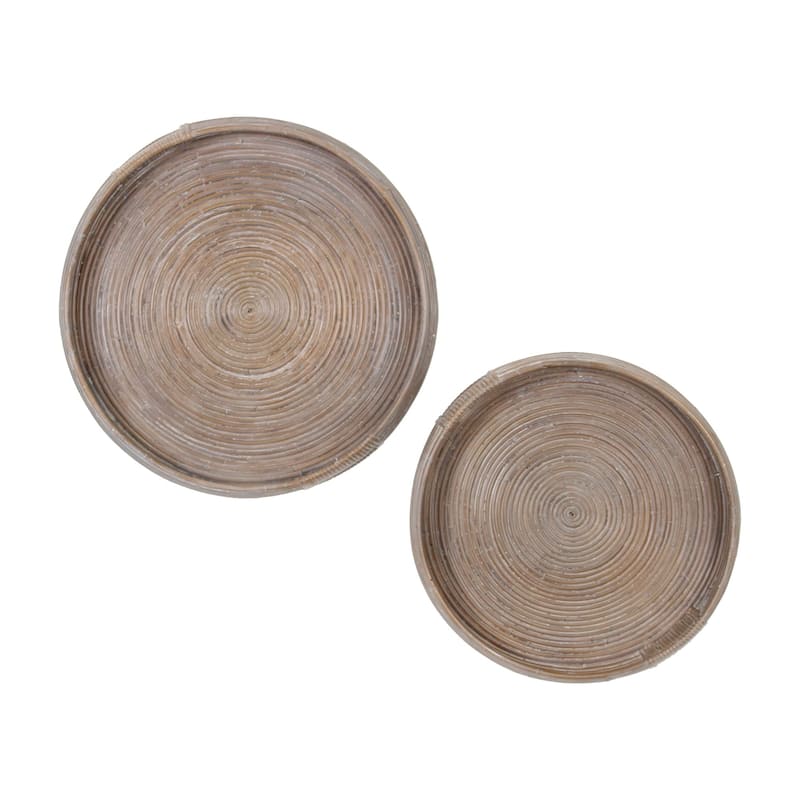 Indigo Road by Egypt Sherrod x East at Main Nami Whitewashed Rattan Round Trays (Set of 2)