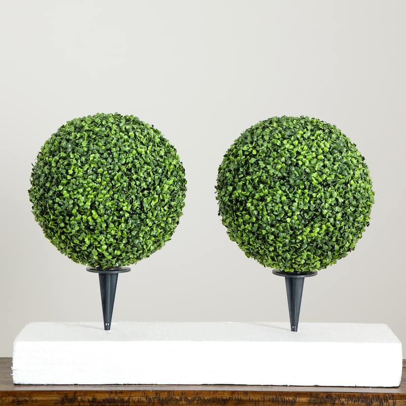 Boxwood Ball Topiary Artificial Outdoor Plants - 14" - Set of 2