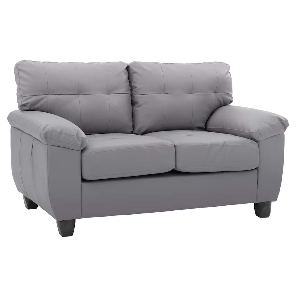 Flared Arm Faux Leather Tufted Straight Sofa - 57" - Gray