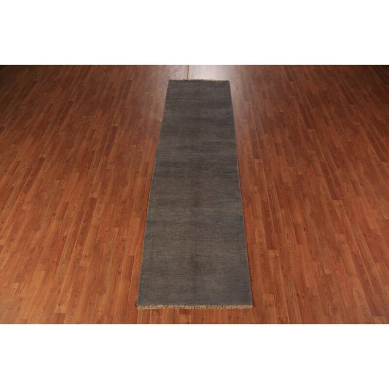 Gray & Beige Modern Gabbeh Runner Rug Handmade Wool Carpet - 2'8" x 9'6"