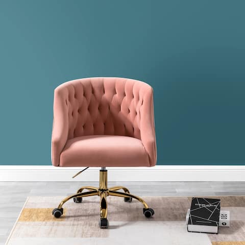 HULALA HOME Modern Velvet Tufted Office Chair with Gold Metal Base