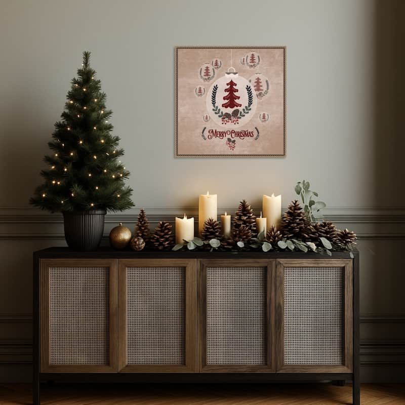 Christmas Ornament by Emel Tunaboylu (22 x 22 in.), Framed Canvas Wall Art Print - Sylvie Beaded Dark Gold