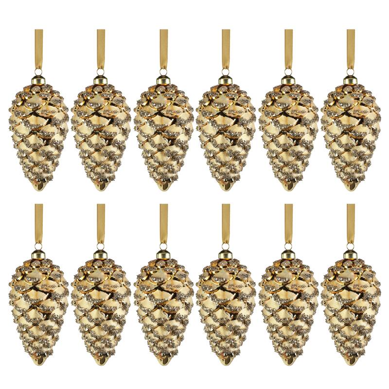 Wolly Glass Pine Cone Hanging Ornaments, Set of 12 - 6"