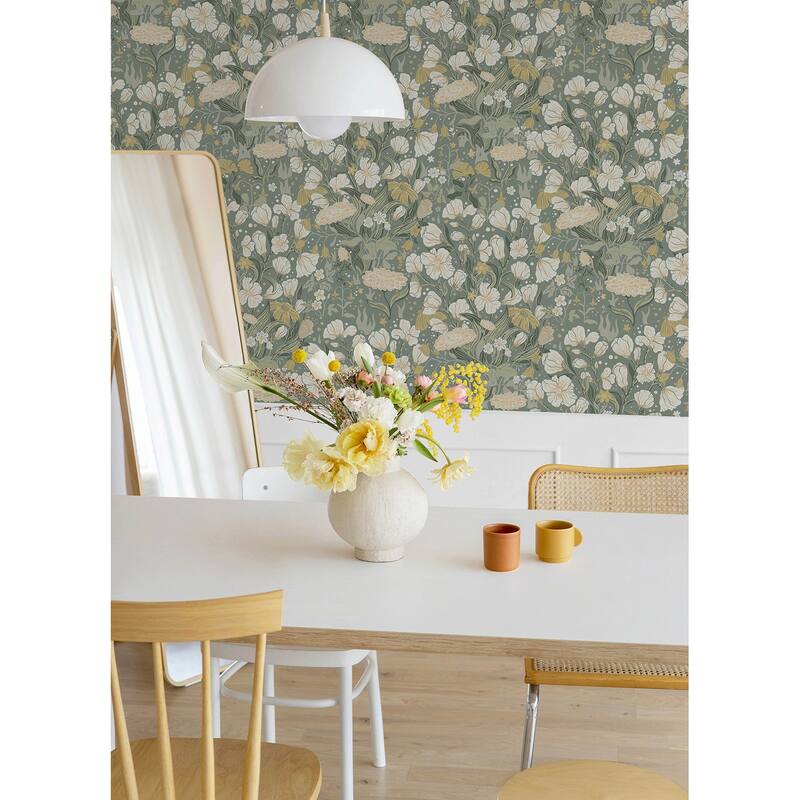 A-Street Prints Hava Moss Meadow Flowers Wallpaper