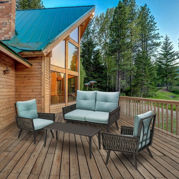 Shop Glitzhome 4 Piece Outdoor Mid Century Modern Patio Set Overstock 30870941