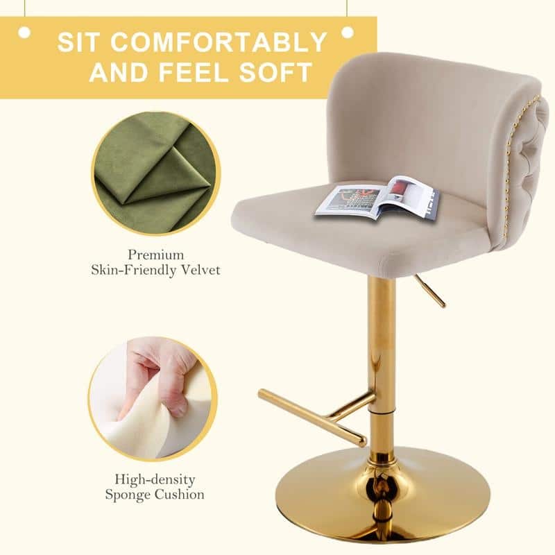 Modern Upholstered Swivel Adjusatble Height Leather Barstools Set of 2