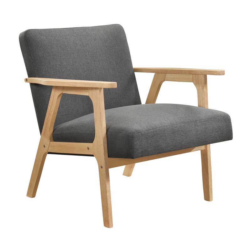 Dean 27" Textured Fabric Accent Chair - Solid Rubberwood Frame - Dark Gray (Natural Finish)