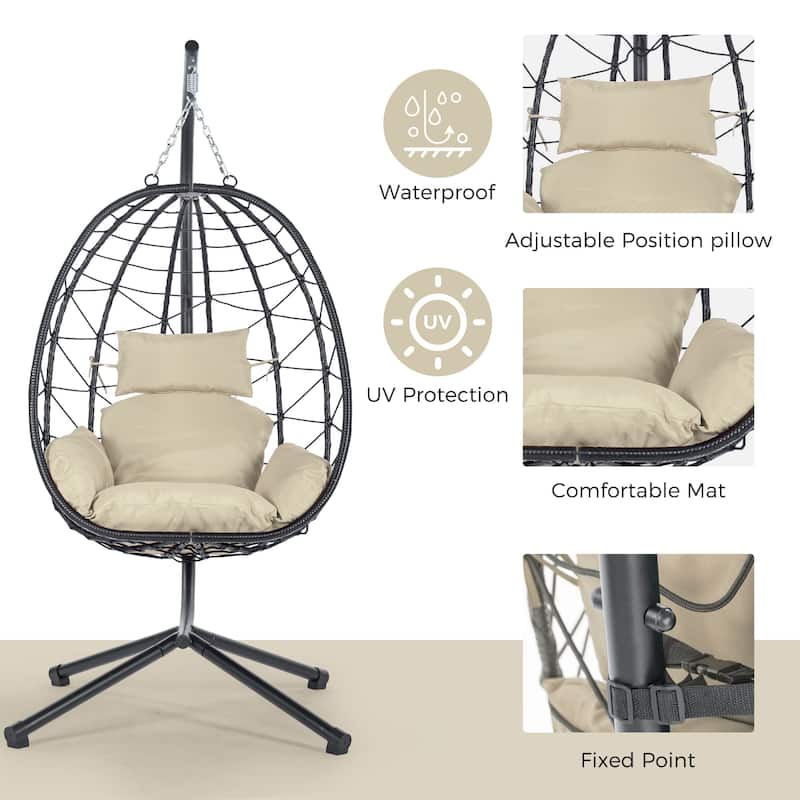 Indoor Outdoor Hanging Basket Egg Swing Chair with Metal Stand