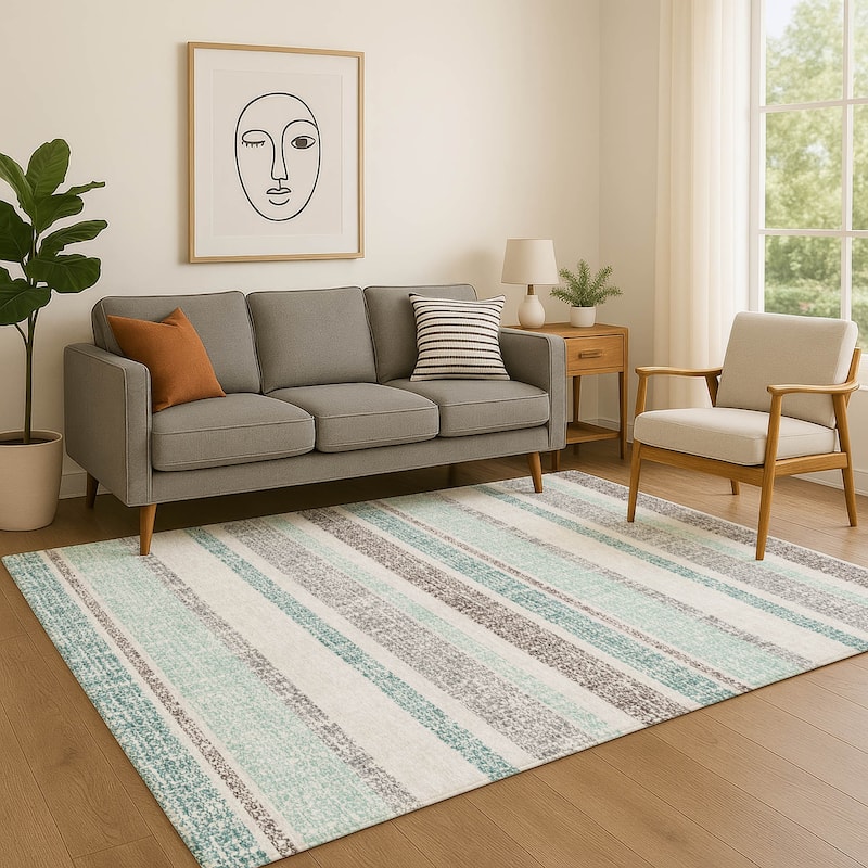 Premium Washable Super Soft Vintage Stripe Mayfield Rug - Teal - 3' x 5'