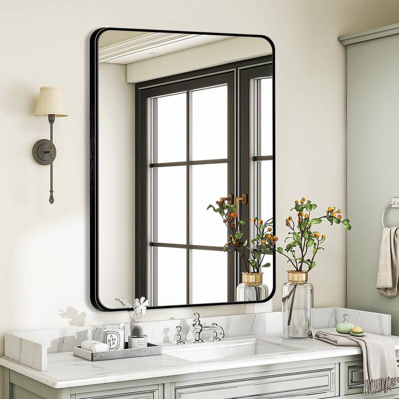 Wall Mount Bathroom Rectangle Vanity Mirror (Horizontal/Vertical) - 20x30 - Black