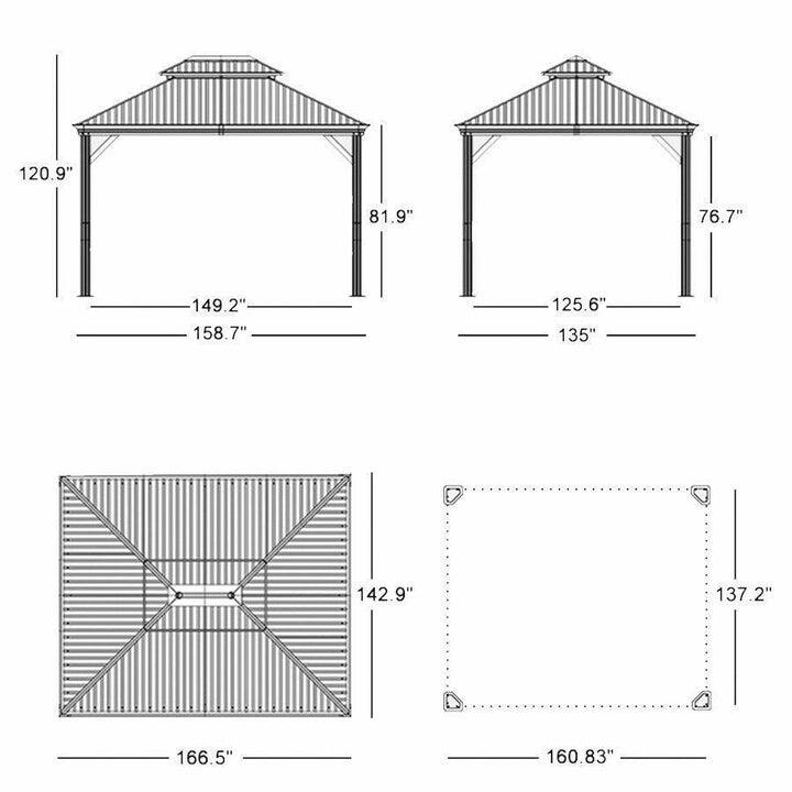 PURPLE LEAF Outdoor Galvanized Steel Hardtop Gazebo, Aluminum Frame Gazebo With Curtains