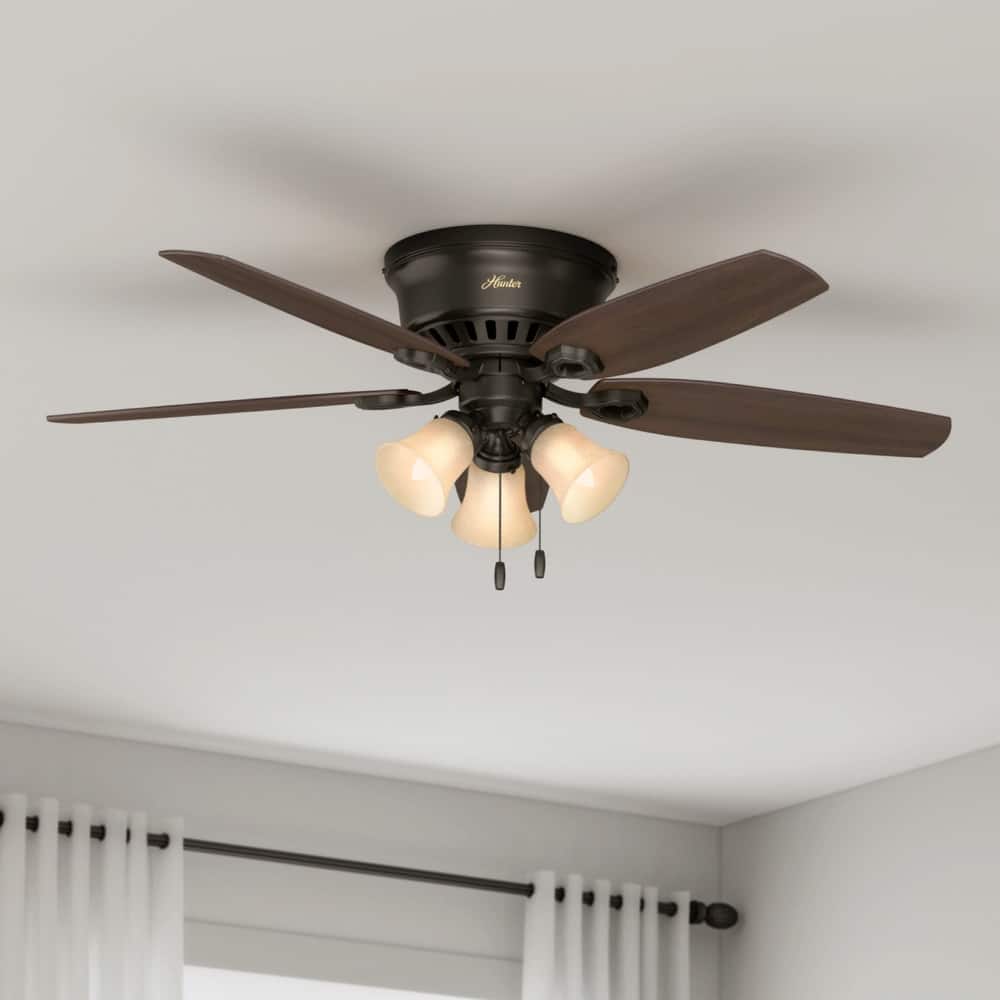 Hunter 52" Builder Low Profile Ceiling Fan with 3-Light Light Kit and Pull Chain - Casual, Traditional, Transitional