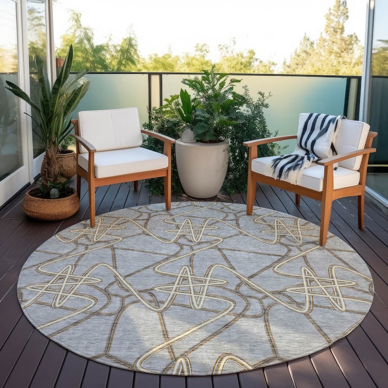 Machine Washable Indoor/ Outdoor Contemporary Links Chantille Rug - Gray - 8' x 8'