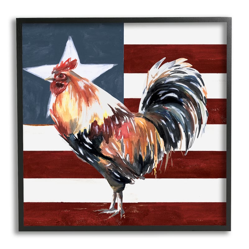 Stupell Americana Rooster Single Star United States Flag Framed Wall Art - Red - 17 x 17 - Black
