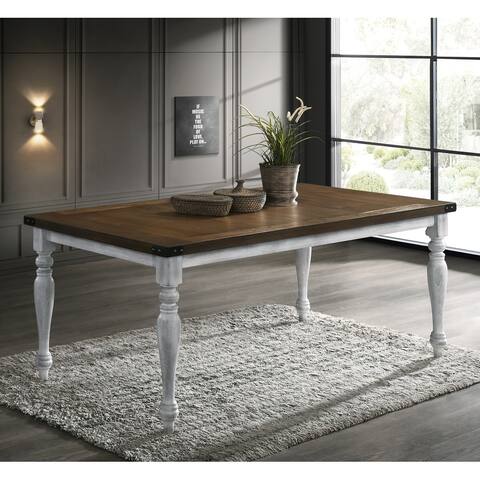 Roundhill Furniture Salines Two-tone Wood Turned Leg Dining Table, Rustic White and Oak