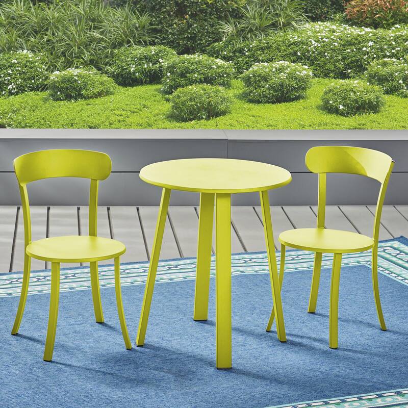 3-Piece Matte Outdoor Bistro Set, Powder-Coated Iron Table and Chairs for Patio or Balcony Dining