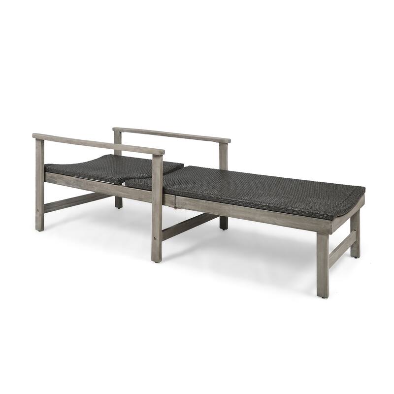 Hampton Outdoor Rustic Acacia Wood Chaise Lounge with Wicker Seating (Set of 2) by Christopher Knight Home