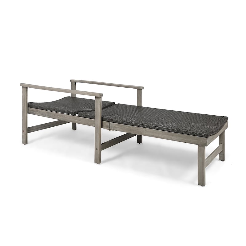 Hampton Outdoor Rustic Acacia Wood Chaise Lounge with Wicker Seating by Christopher Knight Home