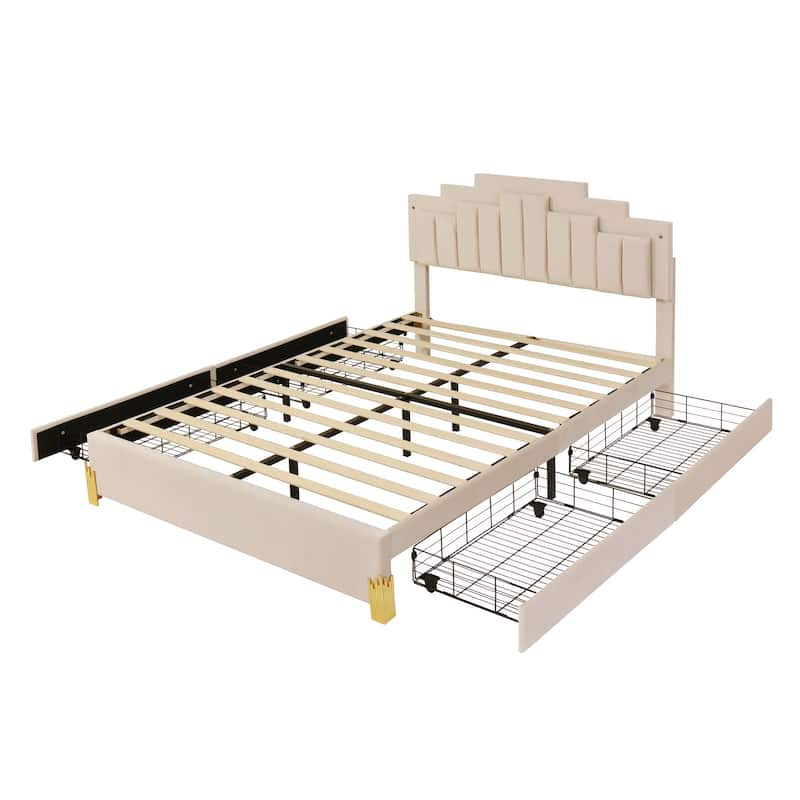 Platform Bed with LED Lights and 4 Drawers