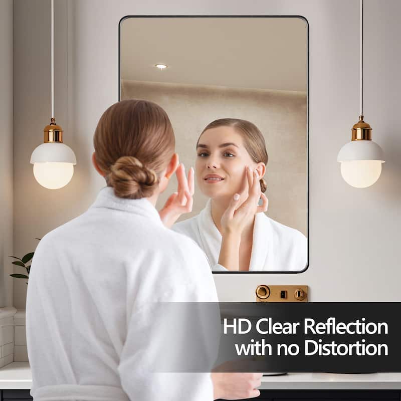 40x32 Inch Black Aluminium Frame Bathroom Mirror