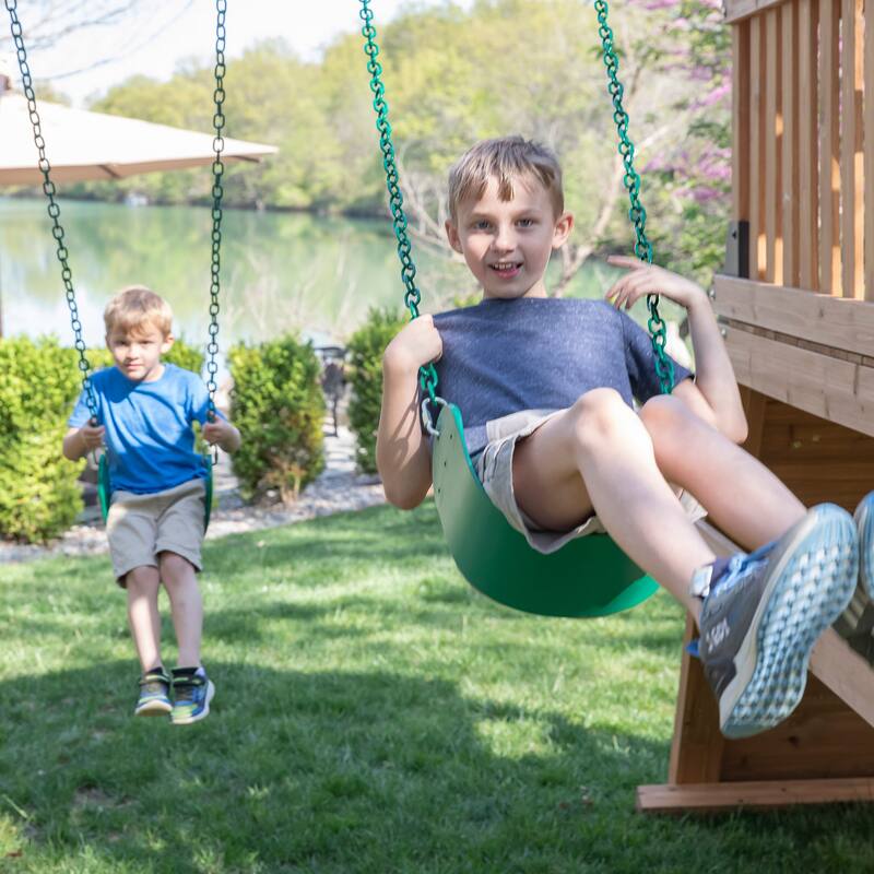 Backyard Discovery Endeavor II Cedar Wood Swing Set, Slide, Play Deck