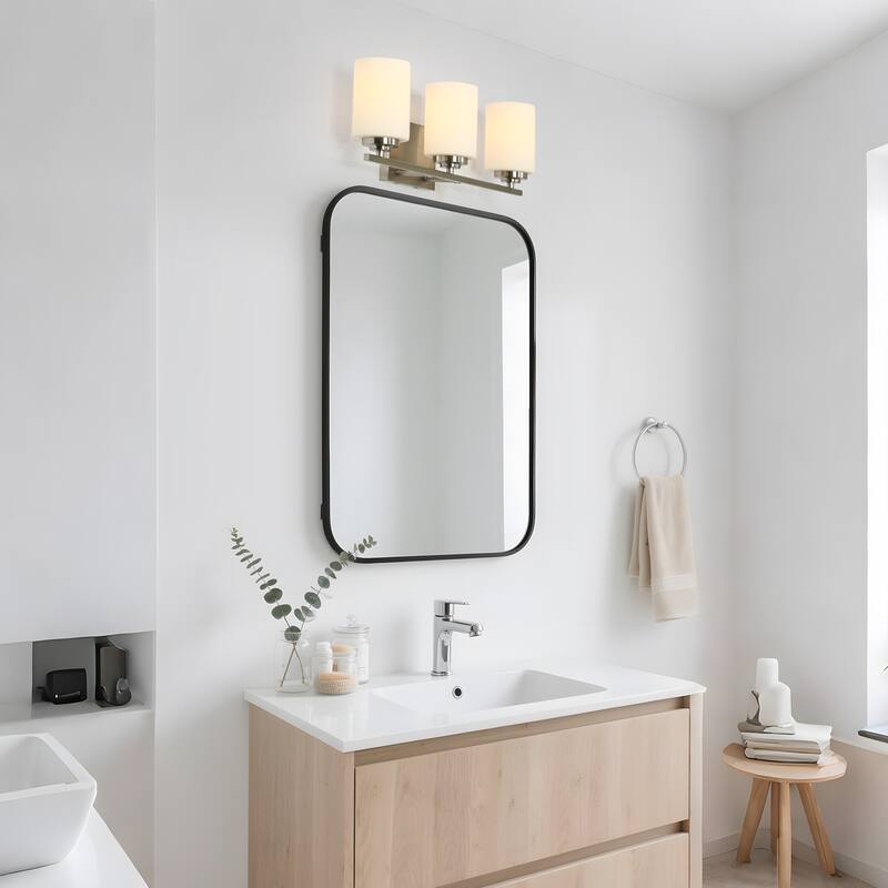 Modern 3-Light Silver Wall Sconces Frost Glass Bathroom Vanity Lights - L 23" x W 6" x H 7.5"