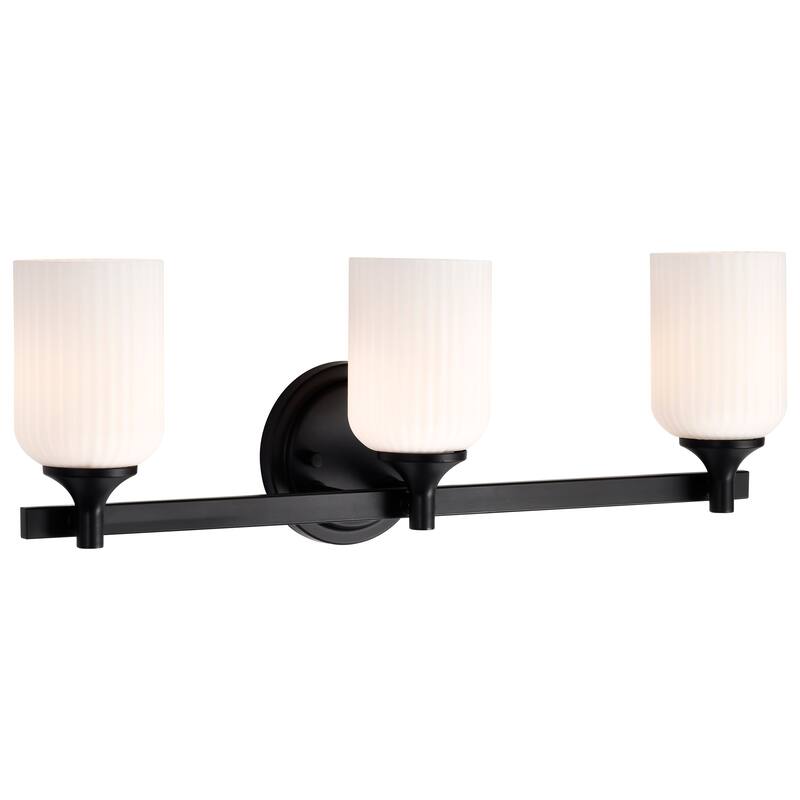 Solara 3 Light Vanity Matte Black Finish Frosted Ribbed Glass - Matte Black