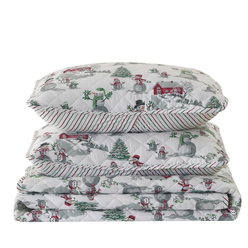 Premium Holiday Printed Microfiber Quilt Set with Shams