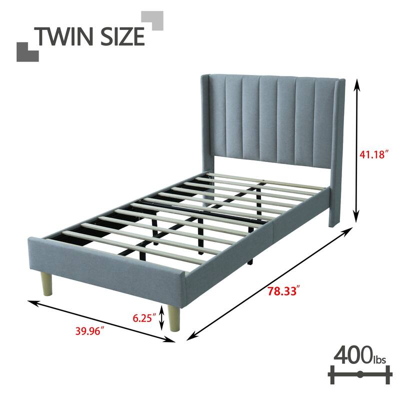 Aufank Bed Frame Upholstered Platform with Wooden Slats, Noise-Free