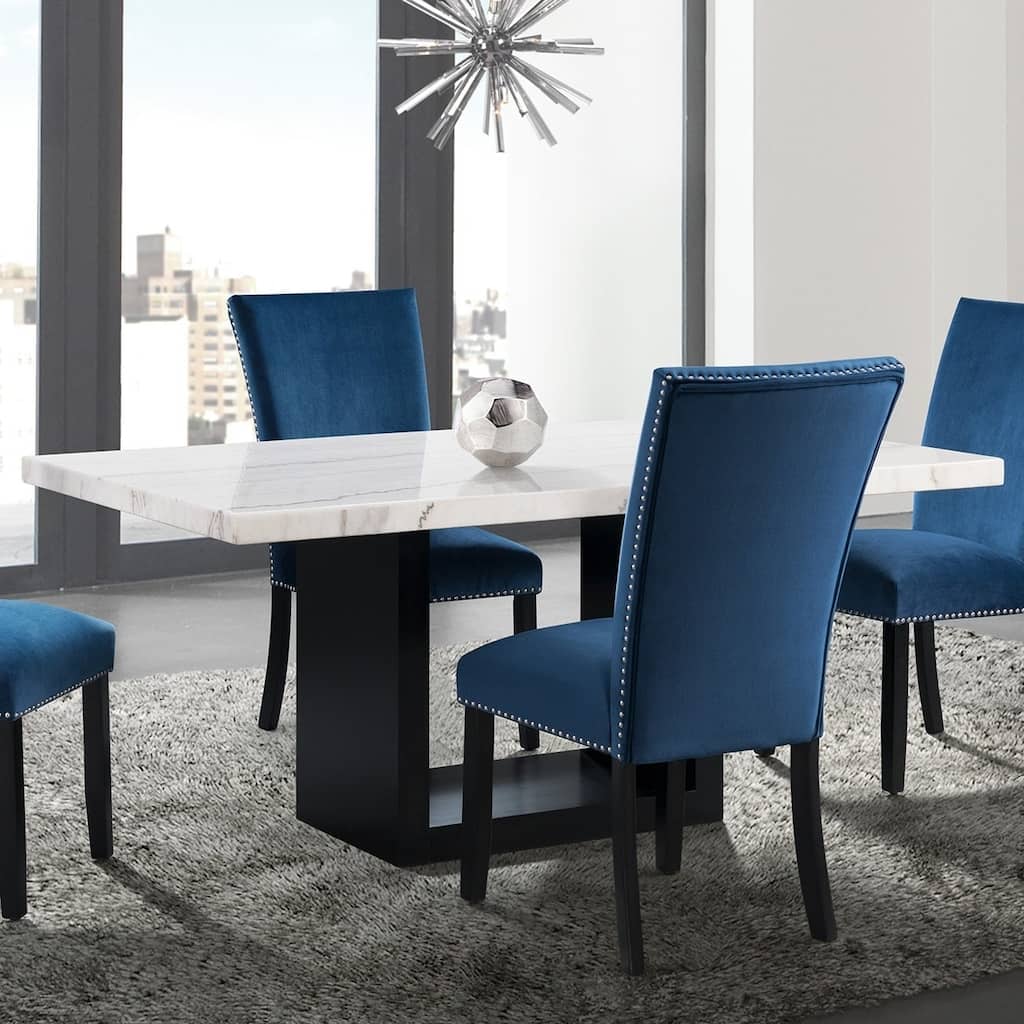 Silver Orchid Busch White Marble Standard Height Dining Table - N/A