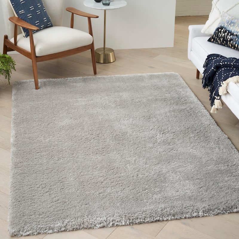 Nourison Luxurious Shag Ultra-plush Pile Glam Solid Area Rug - 4' x 6' - Silver