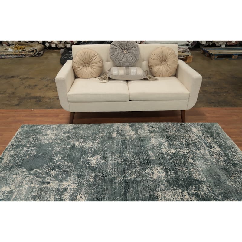 Hand Knotted Oriental Viscose Silk Carpet Modern Abstract Green Abstract Area Rug - 8' 1'' X 4' 11''