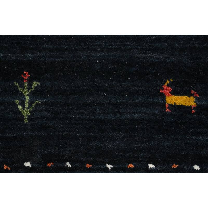 Hand Knotted Oriental 100% Wool Carpet Tribal Animal Pictorial Navy Blue & Blues Gabbeh Area Rug - 9' 8'' X 8' 1''