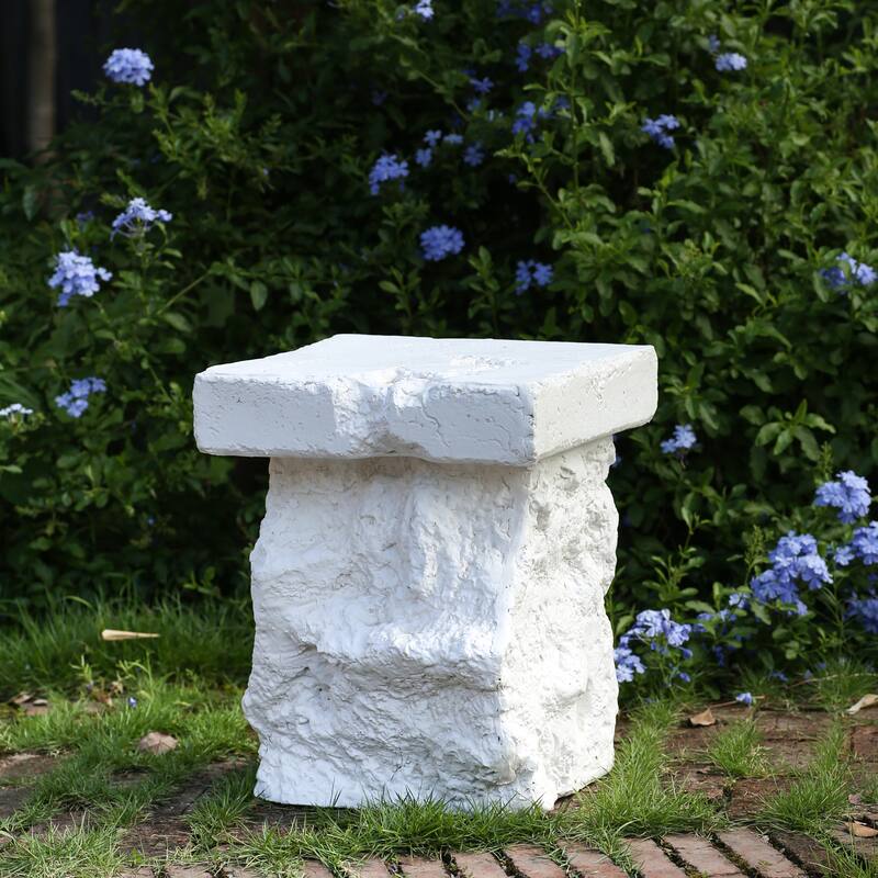 Roomfitters Talia Outdoor Modern Artistry Side Table with Organic Rock Base, Weather Resistant MGO, White - White
