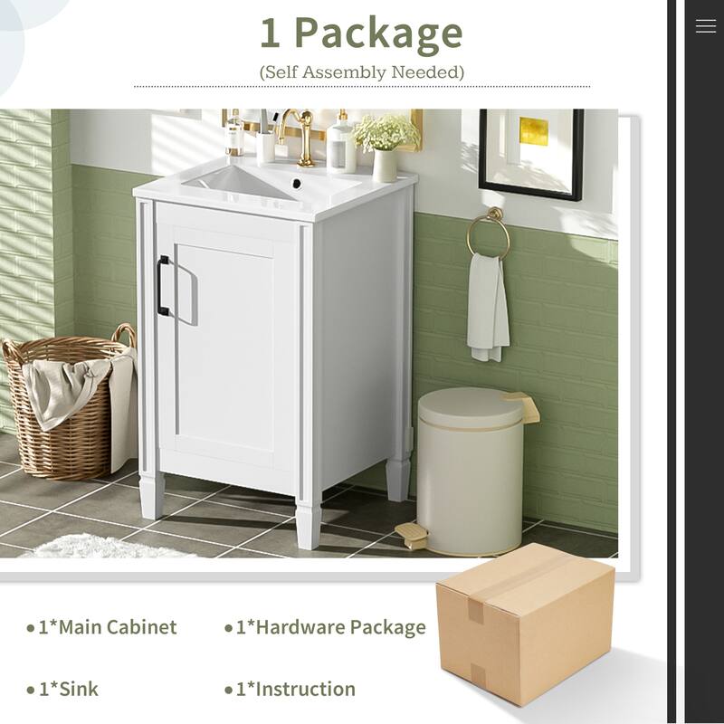 20" Modern Black Bathroom Vanity‌ – Ceramic Sink, Soft-Close Doors & Adjustable U-Shelf