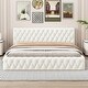 preview thumbnail 1 of 7, Queen Size Velvet Upholstered Platform Bed,with Luxurious Diamond Grid Headboard,Beige Beige - Full