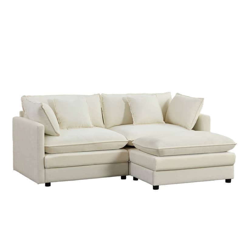 Mixoy 77''L-Shaped Modular Deep Seat Sofa, Modern Chenille Loveseat Cloud Sofa with Ottoman and Thickened Cushions